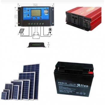 Kit solar cu panou fotovoltaic 100W Invertor 220V Controller 20A, Acumulator 12v-7Ah