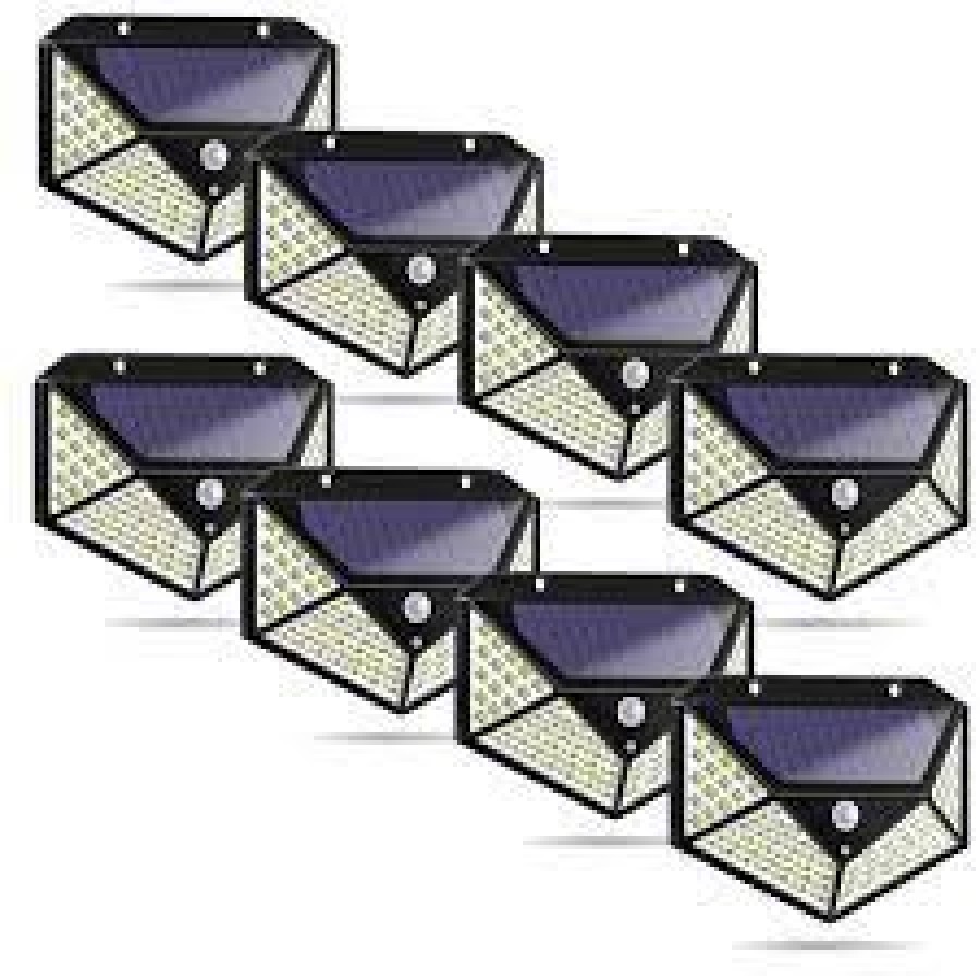 Set 8 x Lampa 100 LED cu panou solar, senzor de miscare - ELECTRONICE - wowreduceri.ro