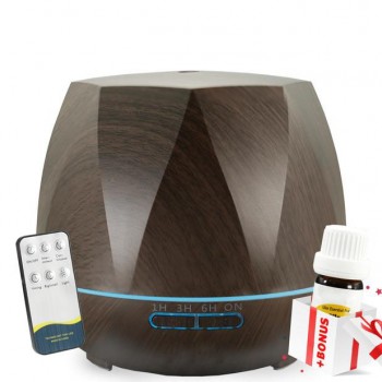 Difuzor aromaterapie 550 ml cu telecomanda, model lemn inchis, LED multicolor + ulei aromaterapie CADOU Difuzor aromaterapie 550 ml cu telecomanda, model lemn inchis, LED multicolor + ulei aromaterapie CADOU