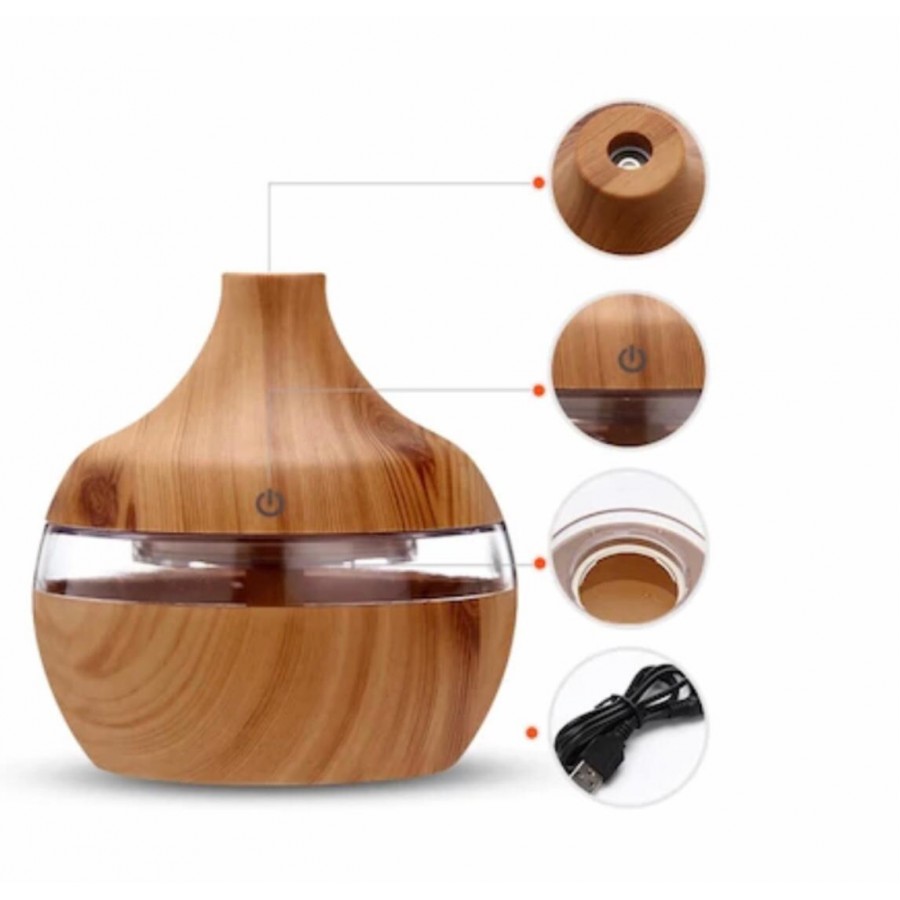 Difuzor aromaterapie cu efect umidificator UPH, alimentare USB, 300 ml, culoare Lemn ( Dispozitive De Aromaterapie )