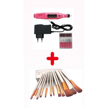 Pachet Mini Freza Unghii + Set 12 Pensule Machiaj  Pachet Mini Freza Unghii + Set 12 Pensule Machiaj