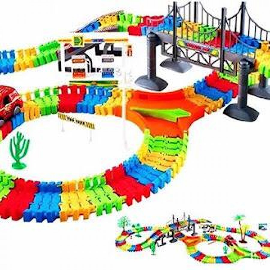 SET Pista flexibila pentru curse masinute Magic Tracks + Numaratoare interactiva din lemn - Cadouri - wowreduceri.ro