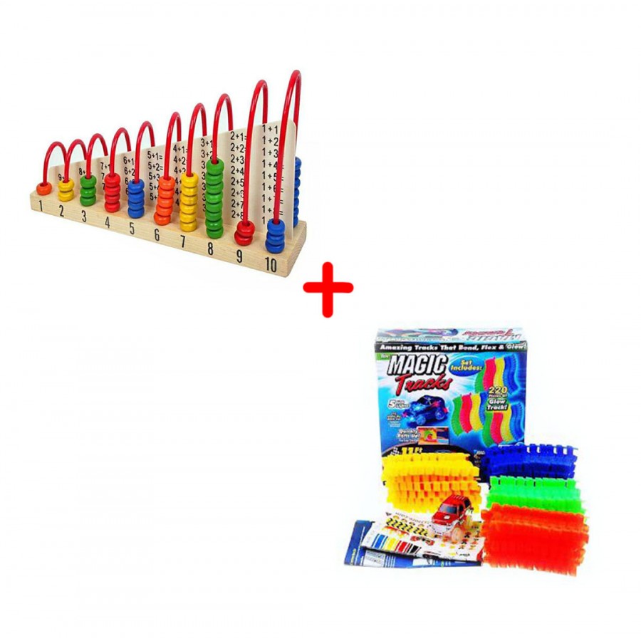 SET Pista flexibila pentru curse masinute Magic Tracks + Numaratoare interactiva din lemn - Cadouri - wowreduceri.ro