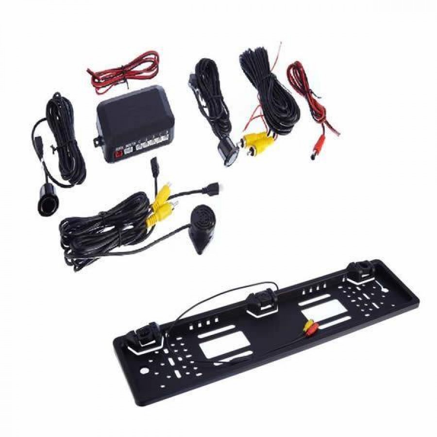 Suport auto de numar cu senzori parcare si camera, Negru ( Auto-Moto )