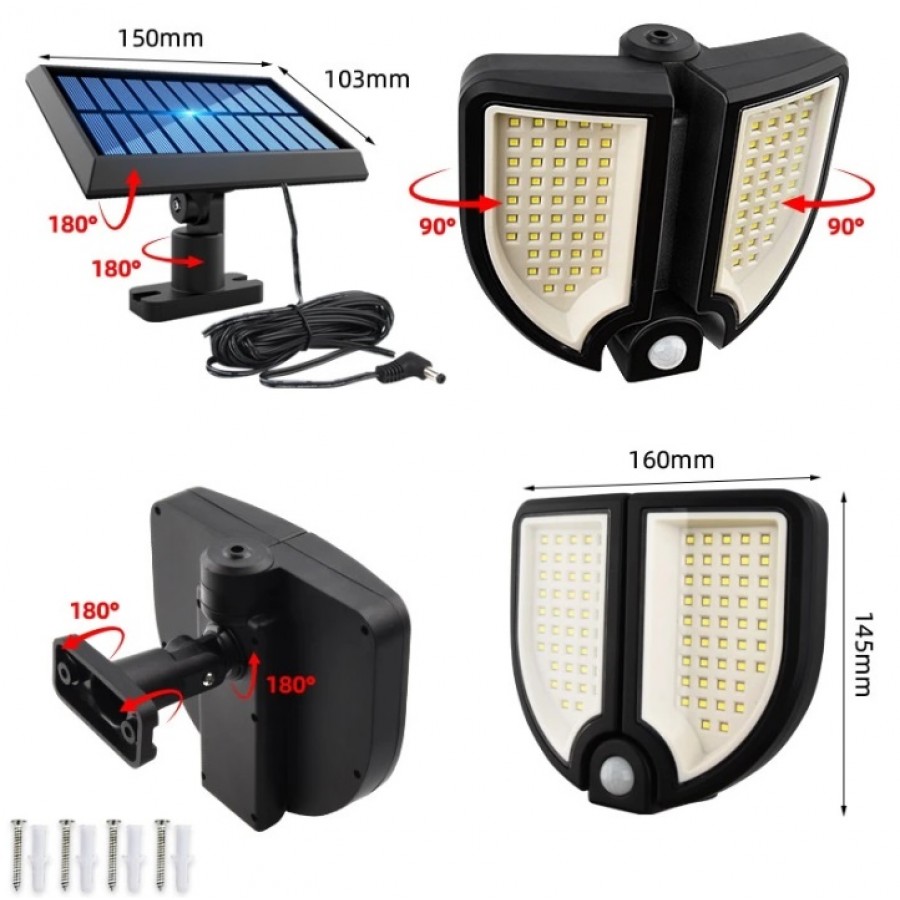 Lampa LED cu Incarcare Solara, Senzor de Miscare 100W 3 Moduri de Iluminare + Telecomanda ( Panouri solare )