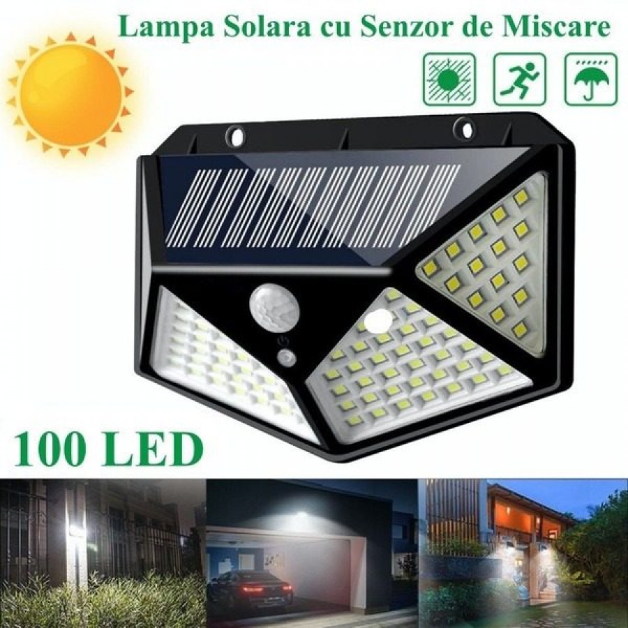 Lampa 100 LED cu panou solar si senzor de miscare - Iluminat - wowreduceri.ro