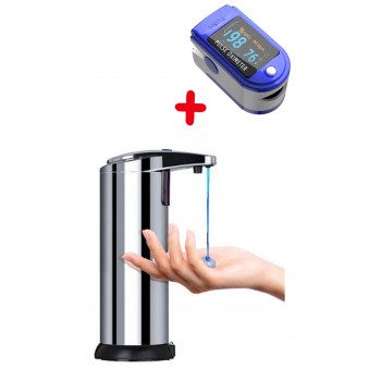 Oximetru pentru deget + Dozator/ Dispenser METALIC de sapun, dezinfectant cu senzor de miscare 