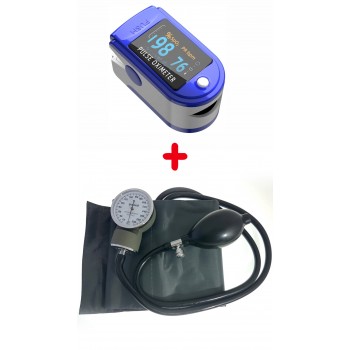 PACHET Clasic Tensiometru Manual + Aparat de masurare puls, Oximetru pentru deget cu display, Masurare Saturatie Oxigen