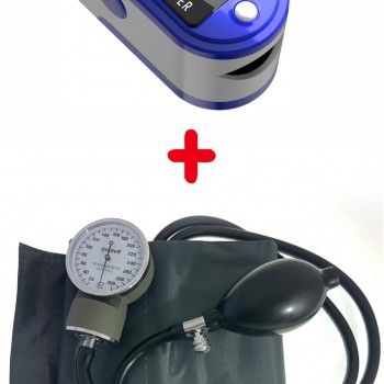 PACHET Clasic Tensiometru Manual + Aparat de masurare puls, Oximetru pentru deget cu display, Masurare Saturatie Oxigen