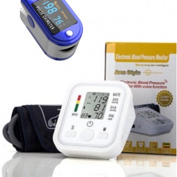 SUPER  PACHETUL Tensiometru Electronic Pentru Brat, Display LCD, PLUS Aparat de masurare puls, Oximetru pentru deget cu display, Masurare Saturatie Oxigen, 