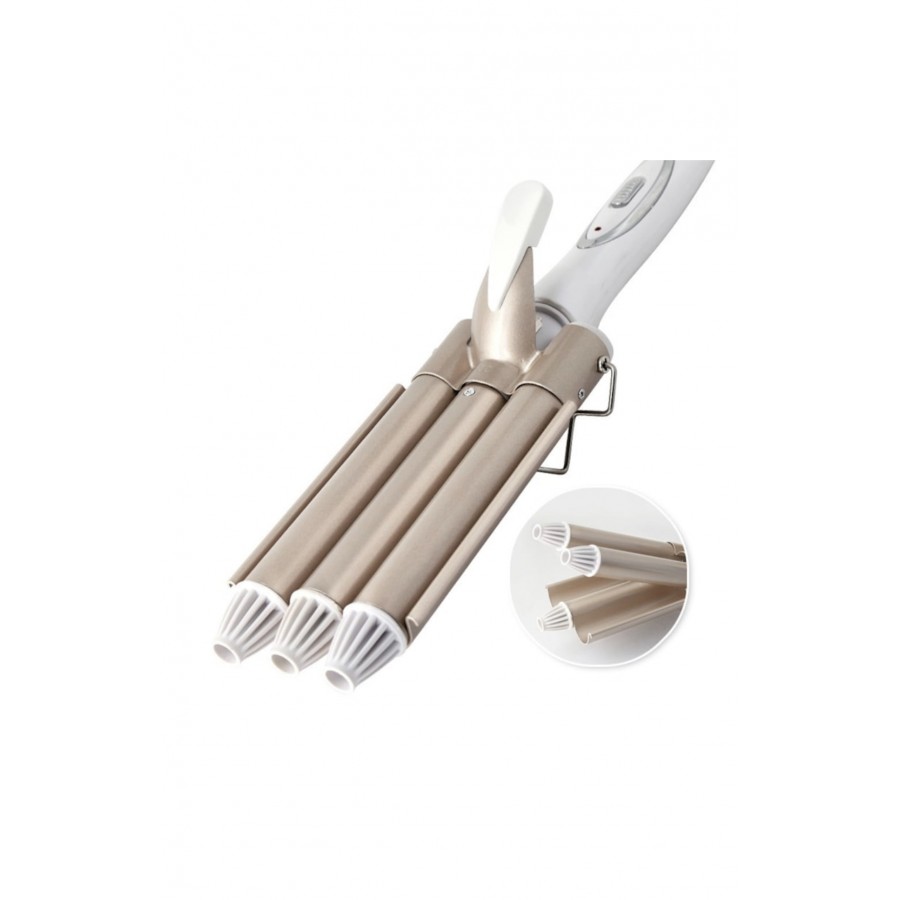Ondulator profesional cu 3 elementi, Kemei, KM-1010, Temperatura reglabila, 45W, Auriu/Alb - Ingrijire Personala - wowreduceri.ro