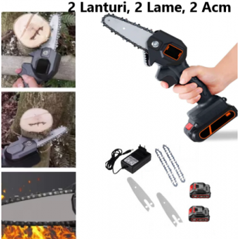 Mini Drujba DSG - Fierăstrău Electric de Mâna, cu 2 Lanturi, 2 Lame, 2 Acumulatori, 24 V, 5Ah