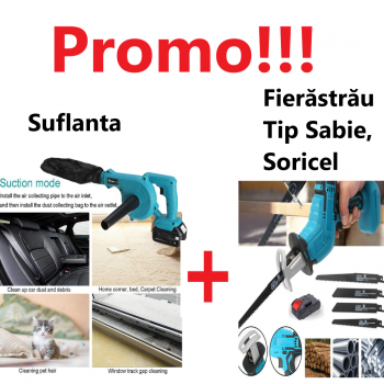 Promo!!! Suflanta de Aer Electrica, Fara Fir, cu 1Acumulator + Fierăstrău Tip Sabie, Soricel Fără Fir Pentru Taiat si Toaletat Gradina, cu 1 Acumulator si 4 Lame Incluse Promo!!! Suflanta de Aer Electrica, Fara Fir, cu 1Acumulator + Fierăstrău Tip Sabie, Soricel Fără Fir Pentru Taiat si Toaletat Gradina, cu 1 Acumulator si 4 Lame Incluse