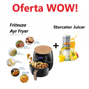 Oferta WOW !!! Friteuza cu aer cald Air Fryer, 2400W, Afisaj Digital + Storcator De Fructe Citrus Juicer