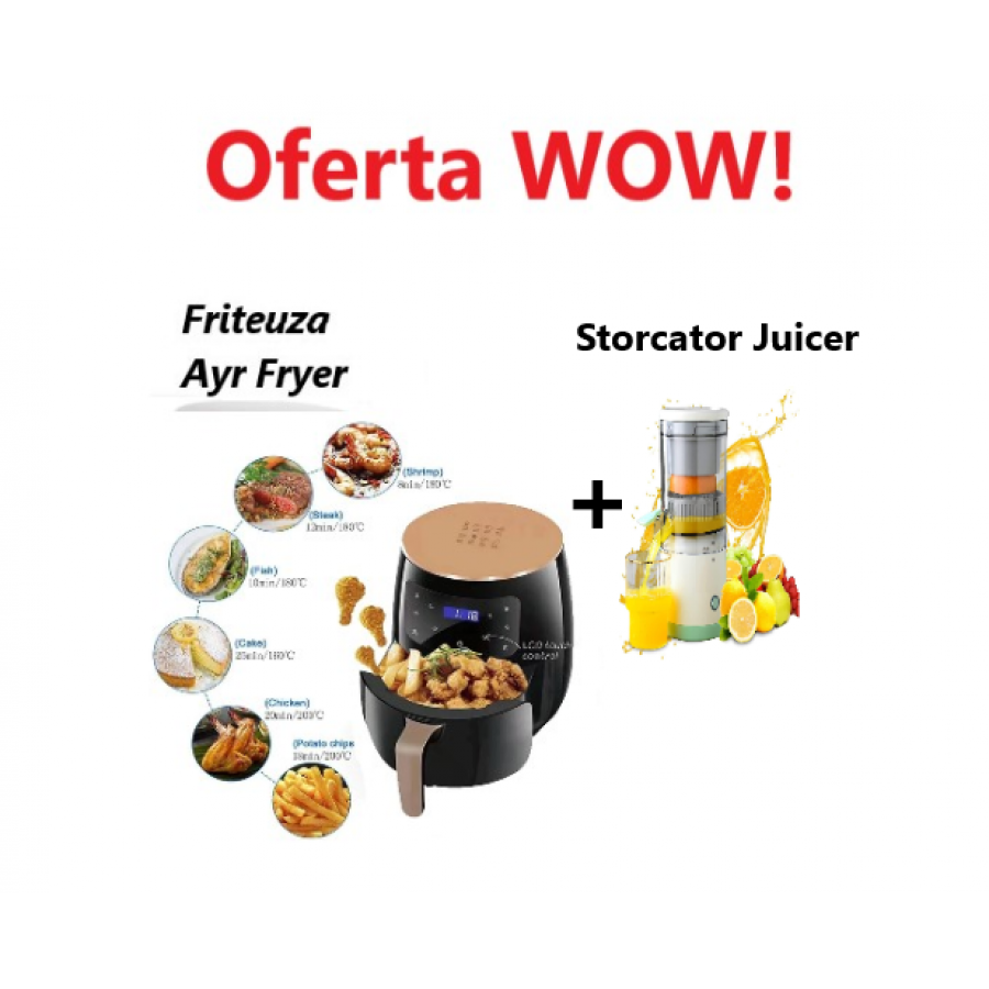 Oferta WOW !!! Friteuza cu aer cald Air Fryer, 2400W, Afisaj Digital + Storcator De Fructe Citrus Juicer Oferta WOW !!! Friteuza cu aer cald Air Fryer, 2400W, Afisaj Digital + Storcator De Fructe Citrus Juicer