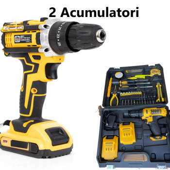 Trusa Bormasina cu Multiple Accesorii, Masina de Insurubat si Gaurit, 20V, cu 2 Acumulatori Inclusi Trusa Bormasina cu Multiple Accesorii, Masina de Insurubat si Gaurit, 20V, cu 2 Acumulatori Inclusi