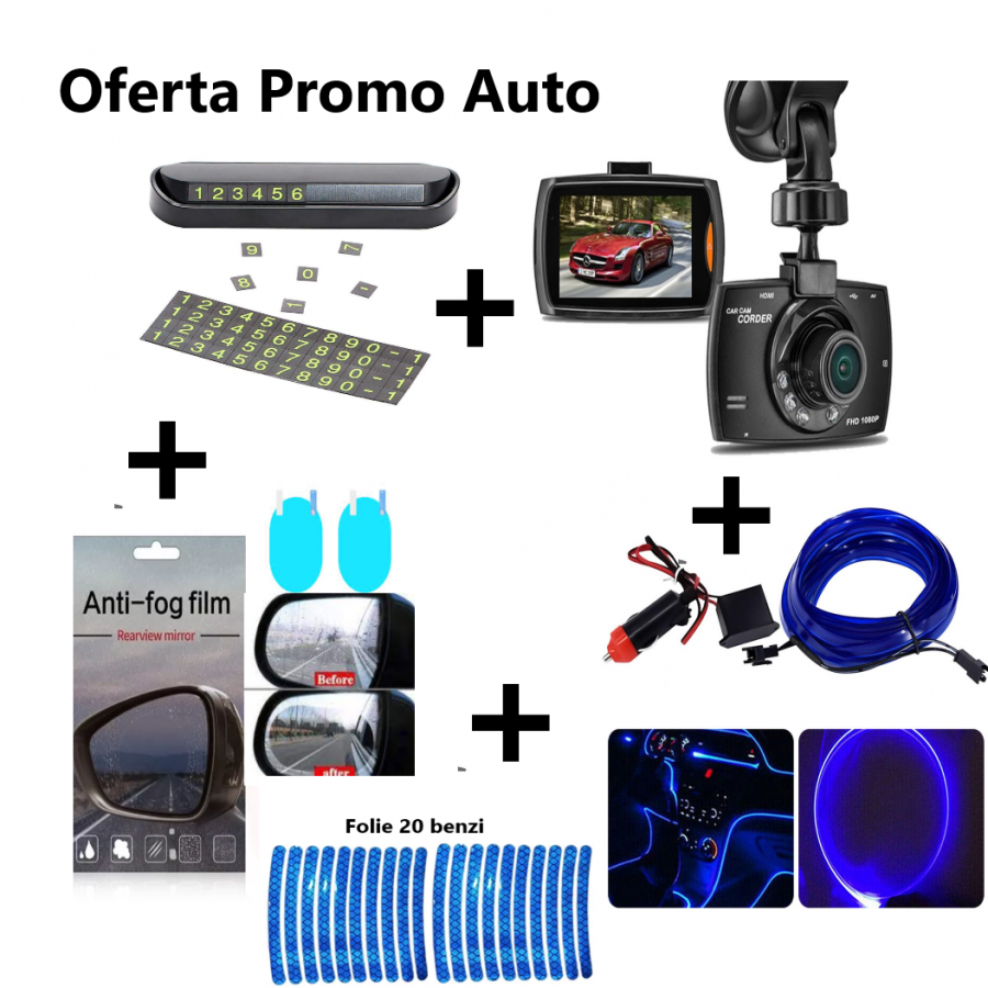 OFERTA AUTO LIMITATA! 5 Produse - Suport Numar Telefon Bord + Set 2 buc Folie Oglinzi Auto Anti Aburire + Banda Led Auto 12v Neon, culoare Albastra, lungime 5M, alimentare 12V + Camera Auto HD Car Camcorder + Folie 20 Benzi Autoadezive Reflectorizante OFERTA AUTO LIMITATA! 5 Produse - Suport Numar Telefon Bord + Set 2 buc Folie Oglinzi Auto Anti Aburire + Banda Led Auto 12v Neon, culoare Albastra, lungime 5M, alimentare 12V + Camera Auto HD Car Camcorder + Folie 20 Benzi Autoadezive Reflectorizante
