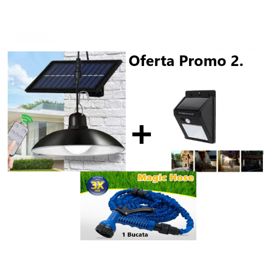 Oferta Promo 2 - Lampa Solara XF707 cu 1 Bec LED + Furtun Extensibil + Lampa Solara perete Oferta Promo 2 - Lampa Solara XF707 cu 1 Bec LED + Furtun Extensibil + Lampa Solara perete