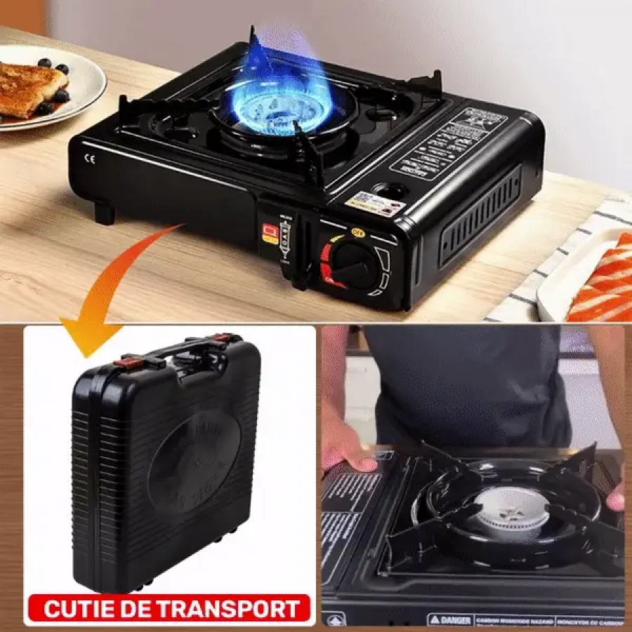 Aragaz Portabil Happy Home, Pentru Camping, cu Dubla Alimentare, Butelie Spray sau Gaz. Cod 0550chmndrj