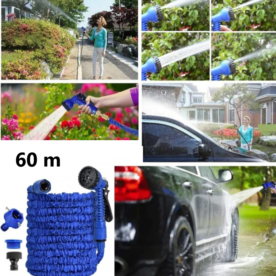 Furtun Extensibil De Gradina  60m + Pistol de Stropit Inclus