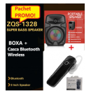 Pachet Promo- Mini Boxa Portabila ZQS1328, Putere 8W, 3 inch, Lumini Led RGB, Incarcare rapida,1200 mAH + Casca Bluetooth Wireless Pachet Promo- Mini Boxa Portabila ZQS1328, Putere 8W, 3 inch, Lumini Led RGB, Incarcare rapida,1200 mAH + Casca Bluetooth Wireless
