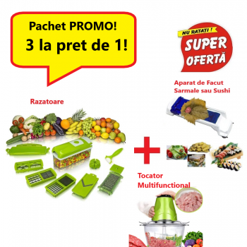 Pachet Promo 3 in 1- Aparat de Facut Sarmale + Razatoare Multifunctionala + Tocator Multifunctional pentru Carne, Fructe si Legume Pachet Promo 3 in 1- Aparat de Facut Sarmale + Razatoare Multifunctionala + Tocator Multifunctional pentru Carne, Fructe si Legume