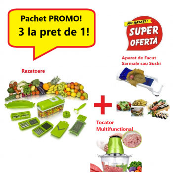 Pachet Promo 3 in 1- Aparat de Facut Sarmale + Razatoare Multifunctionala + Tocator Multifunctional pentru Carne, Fructe si Legume Pachet Promo 3 in 1- Aparat de Facut Sarmale + Razatoare Multifunctionala + Tocator Multifunctional pentru Carne, Fructe si Legume