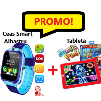 Kids Smart Watch  Albastru, Ceas Inteligent Pentru Copii+ Tableta Magic Pad