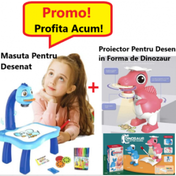 Masuta Albastra Pentru Desenat cu Proiector Holografic + Proiector Pentru Desen in Forma de Dinozaur Masuta Albastra Pentru Desenat cu Proiector Holografic + Proiector Pentru Desen in Forma de Dinozaur