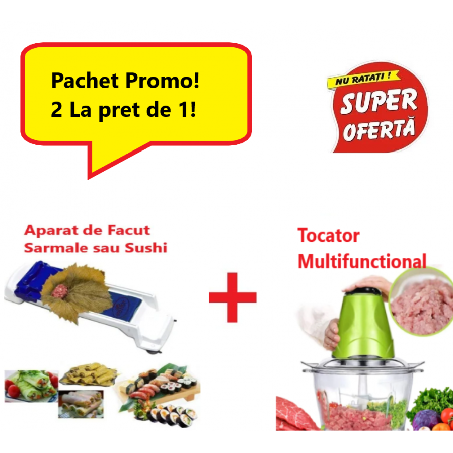 Pachet Promo 2 in 1- Aparat de Facut Sarmale + Tocator Multifunctional pentru Carne, Fructe si Legume