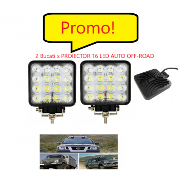 Oferta 2 Bucati x Proiector Auto 16 LED -uri, Offroad 48W 12V-24V, Patrat, IP67
