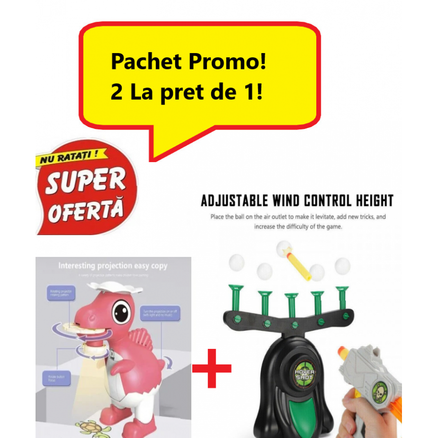 Oferta 2 in 1= Jucarie Dark Shot cu Mingi zburatoare si Pistol cu tinte + Proiector Pentru Desen in Forma de Dinozaur, Roz Oferta 2 in 1= Jucarie Dark Shot cu Mingi zburatoare si Pistol cu tinte + Proiector Pentru Desen in Forma de Dinozaur, Roz