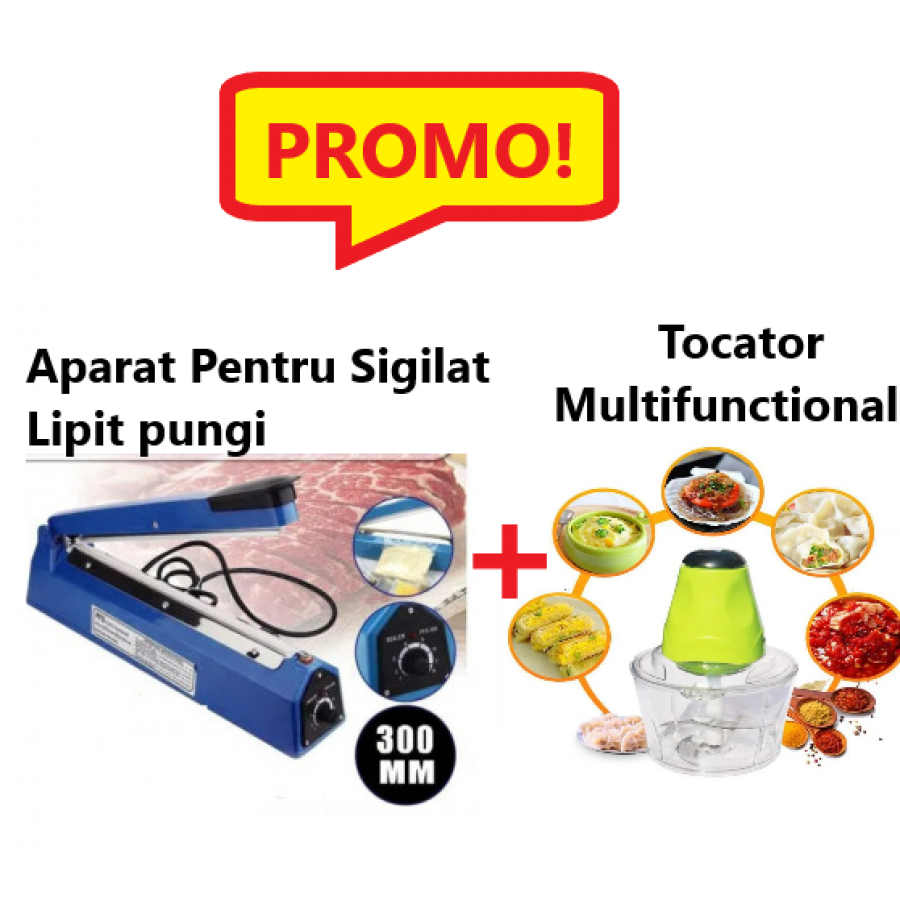 Oferta Promo! Aparat Pentru Sigilat / Lipit pungi 300mm FS 300 + Tocator Electric Multifunctional pentru Carne, Fructe si Legume Oferta Promo! Aparat Pentru Sigilat / Lipit pungi 300mm FS 300 + Tocator Electric Multifunctional pentru Carne, Fructe si Legume