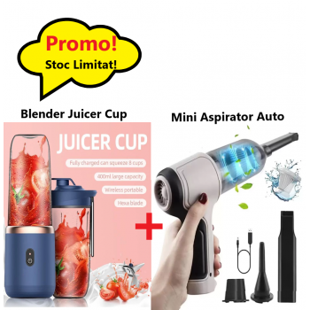 Oferta WOW- Mini Blender Portabil Juicer Cup, 400 ml, Incarcare USB, 18650 RPM + Mini Aspirator Auto 3 în 1, Multifunction Vacuum Cleaner