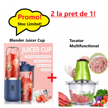 Oferta WOW- Mini Blender Portabil Juicer Cup, 400 ml, Incarcare USB, 18650 RPM + Tocator Multifunctional pentru Carne, Fructe si Legume Oferta WOW- Mini Blender Portabil Juicer Cup, 400 ml, Incarcare USB, 18650 RPM + Tocator Multifunctional pentru Carne, Fructe si Legume