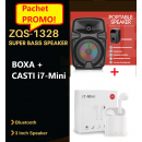 Pachet Promo- Mini Boxa Portabila ZQS1328, Putere 8W, 3 inch, Lumini Led RGB, Incarcare rapida,1200 mAH + Casti I7 mini, Bluetooth 5.0, Incarcare Rapida Pachet Promo- Mini Boxa Portabila ZQS1328, Putere 8W, 3 inch, Lumini Led RGB, Incarcare rapida,1200 mAH + Casti I7 mini, Bluetooth 5.0, Incarcare Rapida