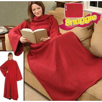 Patura cu Maneci Snuggie, Rosie, Stil Hanorac, cu Maneci