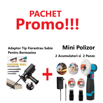 Oferta Limitata! Mini Polizor Unghiular cu 2 Acumulatori si 2 Panze, Portabil, 12 V + Adaptor Tip Fierastrau Sabie cu 3 Lame, Pentru Bormasina