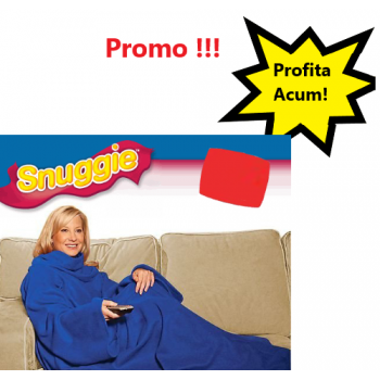 Patura cu Maneci Snuggie, Albastra, Stil Hanorac, cu Maneci