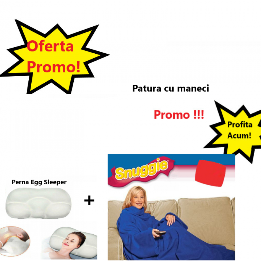 Oferta Promo - Patura cu Maneci Snuggie, Albastra, Stil Hanorac + Perna Egg Sleeper Pentru un Somn Confortabil Oferta Promo - Patura cu Maneci Snuggie, Albastra, Stil Hanorac + Perna Egg Sleeper Pentru un Somn Confortabil