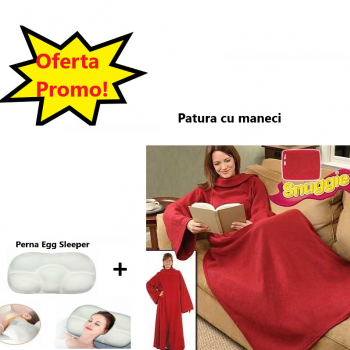 Oferta Promo - Patura cu Maneci Snuggie, Rosie, Stil Hanorac + Perna Egg Sleeper Pentru un Somn Confortabil Oferta Promo - Patura cu Maneci Snuggie, Rosie, Stil Hanorac + Perna Egg Sleeper Pentru un Somn Confortabil