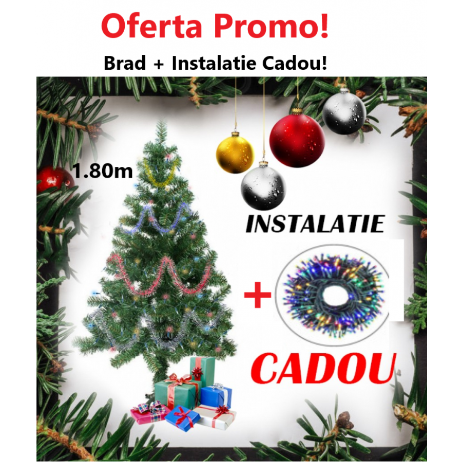 Brad artificial 1,8 m + instalatie Cadou - Brazi -wowreduceri.ro Brad artificial 1,8 m + instalatie Cadou - Brazi - wowreduceri.ro