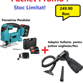 Oferta Promo - Fierastrau Pendular cu Acumulator, 18V, 3000mAh, Pentru Lemn + Adaptor Suflanta 2 in 1, Deytos, pentru polizor unghiular/flex Oferta Promo - Fierastrau Pendular cu Acumulator, 18V, 3000mAh, Pentru Lemn + Adaptor Suflanta 2 in 1, Deytos, pentru polizor unghiular/flex