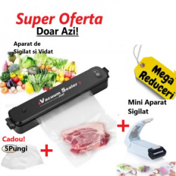 Oferta WOW!- Aparat De Sigilat Si Vidat Sealer, Electric, 220V + Mini Dispozitiv Portabil pentru Sigilat si Etansat Pungi + Cadou 5 Pungi Sigilat Oferta WOW!- Aparat De Sigilat Si Vidat Sealer, Electric, 220V + Mini Dispozitiv Portabil pentru Sigilat si Etansat Pungi + Cadou 5 Pungi Sigilat