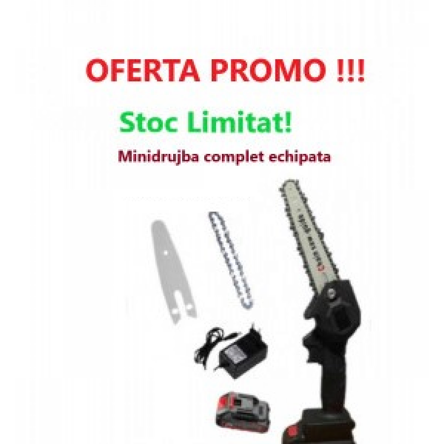 Super Oferta WOW- Mini Drujba Fierastrau Complet Echipata cu Acumulator, Lama, Lant Super Oferta WOW- Mini Drujba Fierastrau Complet Echipata cu Acumulator, Lama, Lant