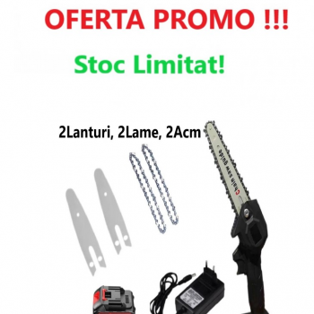 Super Oferta WOW- Mini Drujba Fierastrau 2Acumulatori, 2Lame, 2Lanturi, destinat  tuturor gospodarilor pentru tăierea copacilor și arbuștilor Super Oferta WOW- Mini Drujba Fierastrau 2Acumulatori, 2Lame, 2Lanturi, destinat  tuturor gospodarilor pentru tăierea copacilor și arbuștilor