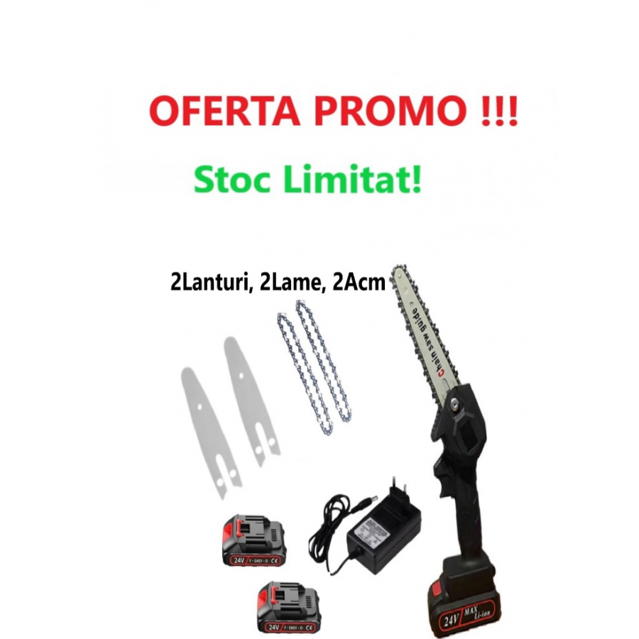Super Oferta WOW- Mini Drujba Fierastrau 2Acumulatori, 2Lame, 2Lanturi