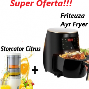 Oferta WOW !!! Friteuza cu aer cald Air Fryer, 2400W, Afisaj Digital + Storcator De Fructe Citrus Juicer