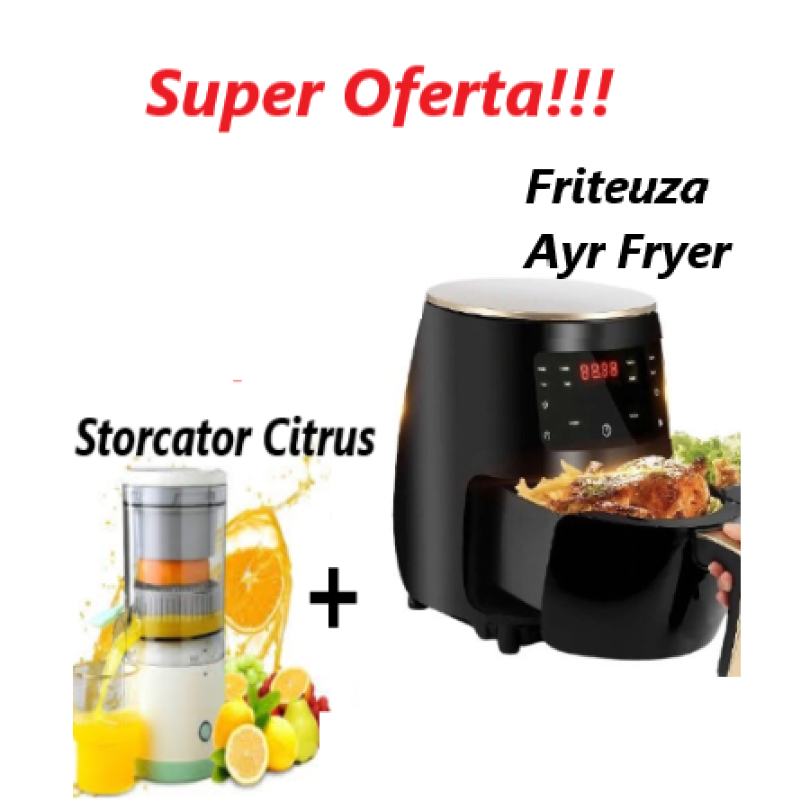 Oferta WOW !!! Friteuza cu aer cald Air Fryer, 2400W, Afisaj Digital + Storcator De Fructe Citrus Juicer Oferta WOW !!! Friteuza cu aer cald Air Fryer, 2400W, Afisaj Digital + Storcator De Fructe Citrus Juicer