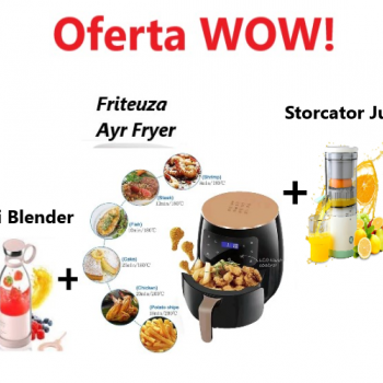 Oferta WOW !!! Friteuza cu aer cald Air Fryer, 2400W, Afisaj Digital + Storcator De Fructe Citrus Juicer + Mini Blender Portabil Oferta WOW !!! Friteuza cu aer cald Air Fryer, 2400W, Afisaj Digital + Storcator De Fructe Citrus Juicer + Mini Blender Portabil